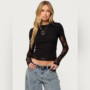 NWT Edikted Layered Lace Sleeve Top size XS
